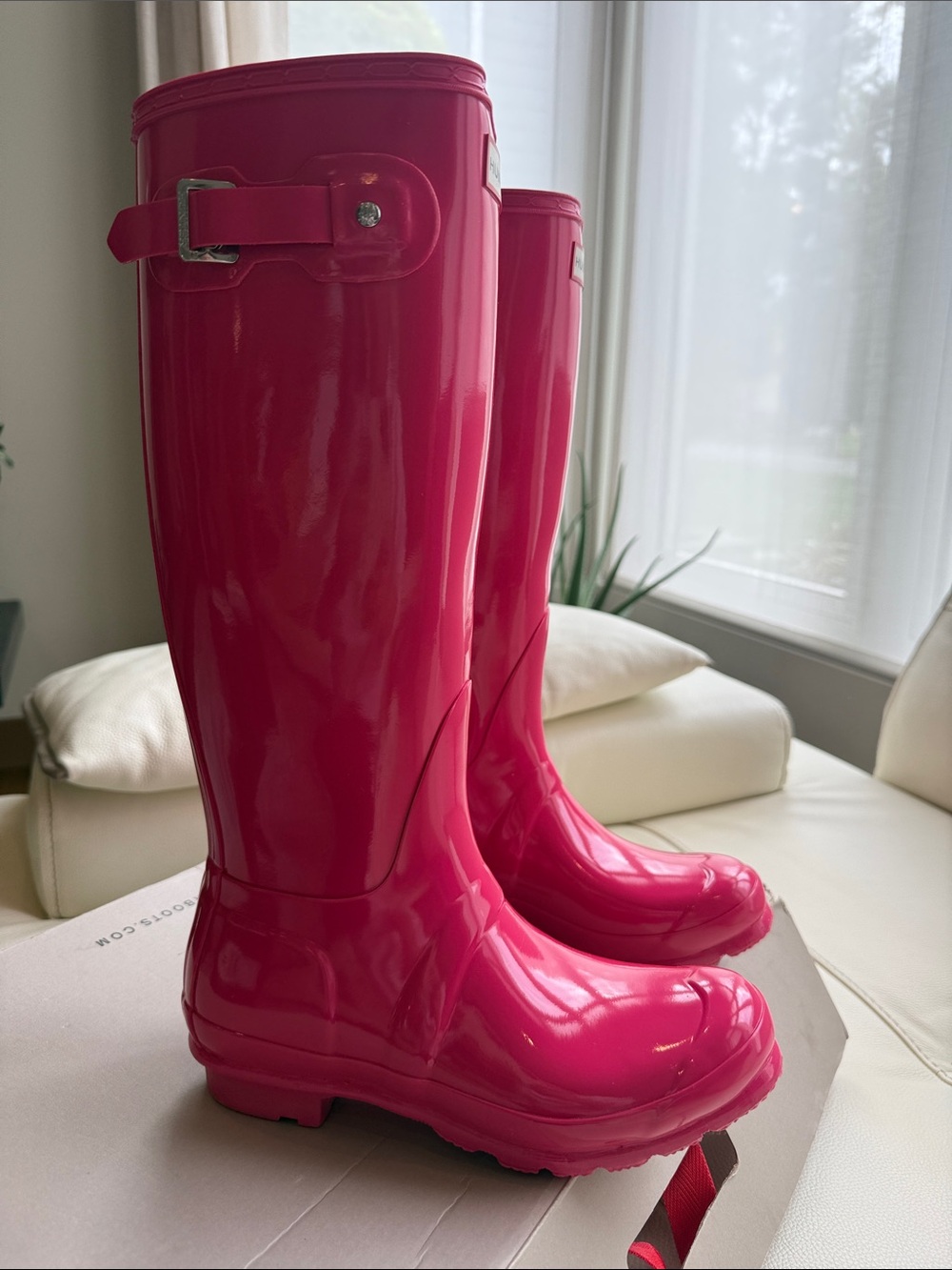 Hunter Tall Gloss Rain Boots in Hot Pink - Picture 1 of 17